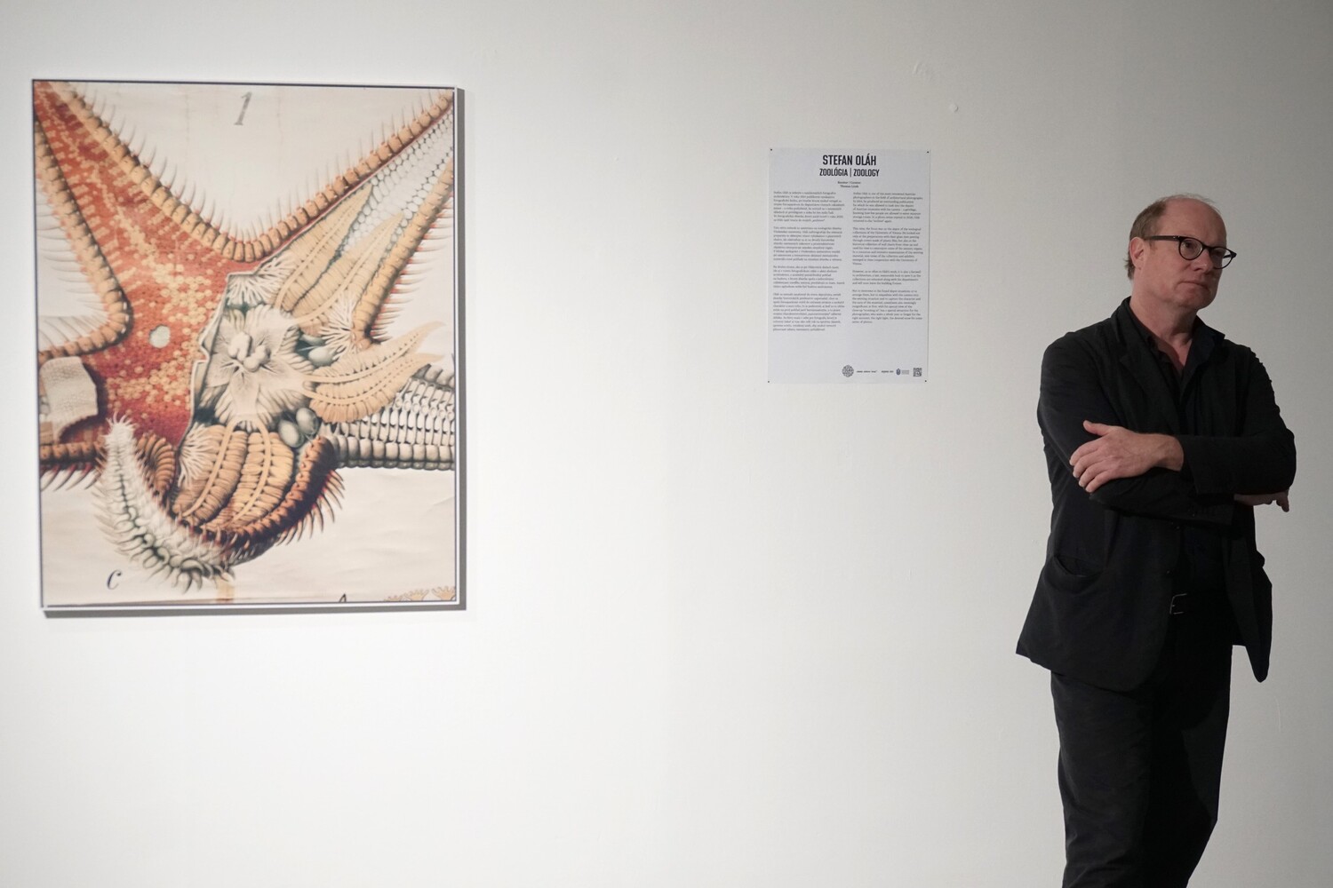 Stefan Oláh na vernisáži výstavy Zoológia počas Mesiaca fotografie 2023